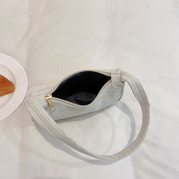 Ielgy Ladies Portable Small Square Bag Plush Shoulder Fashion Retro Corduroy Underarm Baguette Bag