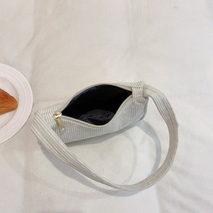 Ielgy Ladies Portable Small Square Bag Plush Shoulder Fashion Retro Corduroy Underarm Baguette Bag