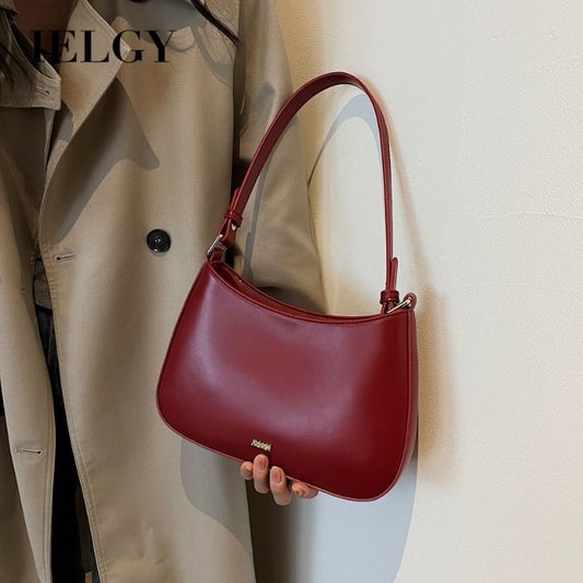 Ielgy Ladies Red Fashionable One-Shoulder Underarm Baguette Bag Retro Wedding Bridal Handbag