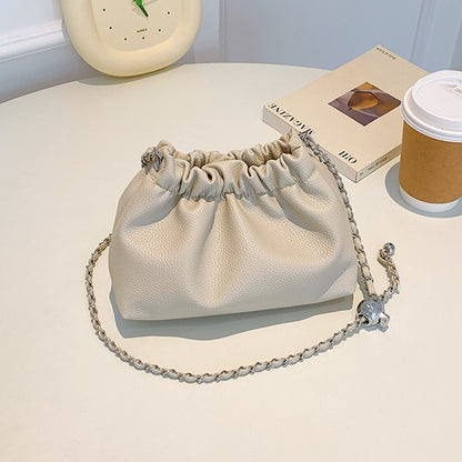 Ielgy Solid Color Simple Fashionable Pleated Shoulder Casual Messenger Bag