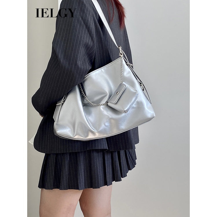 Ielgy Ladies Silver Large-Capacity One-Shoulder Diagonal Bag