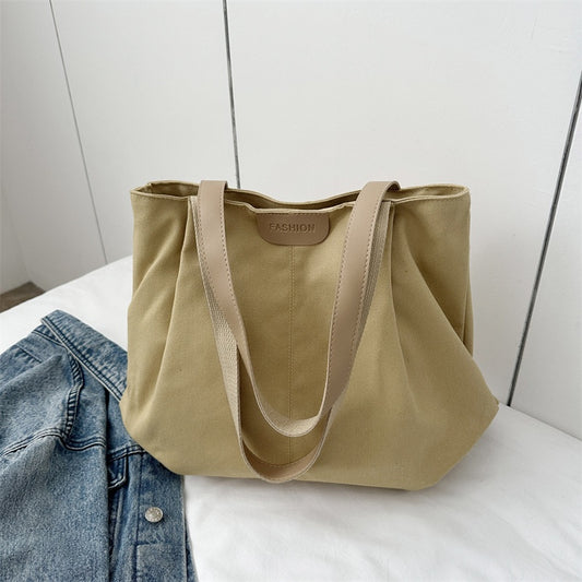 Ielgy Large-Capacity Canvas Fashion Casual Solid Color One-Shoulder Portable Commuter Tote Bag