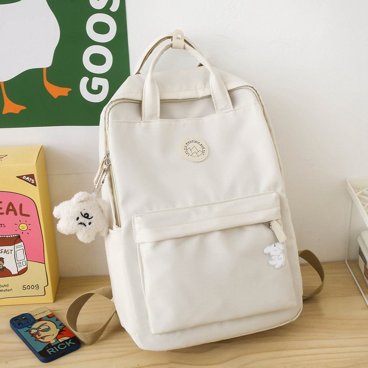 Ielgy Ladies Korean Version Trendy Large-Capacity Portable Backpack Solid Color Simple College Students Class