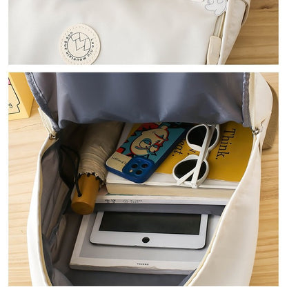 Ielgy Ladies Korean Version Trendy Large-Capacity Portable Backpack Solid Color Simple College Students Class