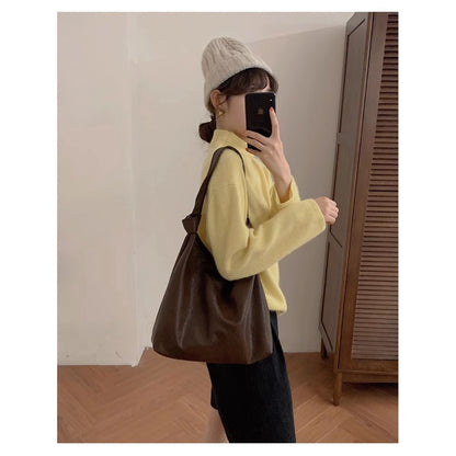 Ielgy Ladies Korean Version Large-Capacity Soft Leather Underarm Bag Commuter All-Match Portable Simple One-Shoulder Shopping Bag