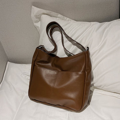 Ielgy Ladies Soft Leather Retro Bucket Bag Large Capacity Cross-body Shoulder Tote Bag (Free Pendant)