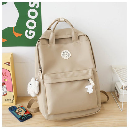 Ielgy Ladies Korean Version Trendy Large-Capacity Portable Backpack Solid Color Simple College Students Class