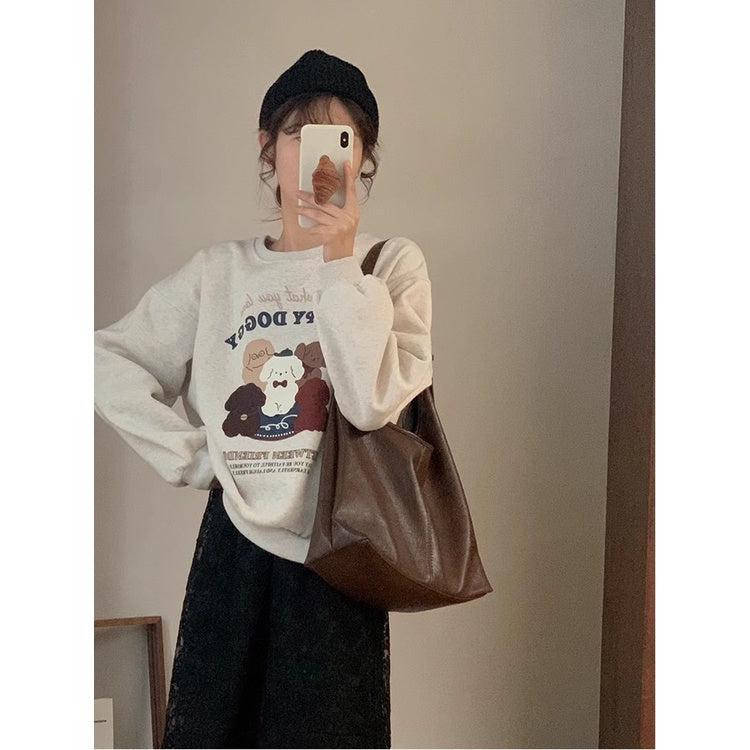 Ielgy Ladies Large-Capacity Bag Simple Soft Leather One-Shoulder Underarm Bag Retro Commuter Diagonal Child-Mother Bag