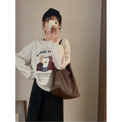 Ielgy Ladies Large-Capacity Bag Simple Soft Leather One-Shoulder Underarm Bag Retro Commuter Diagonal Child-Mother Bag