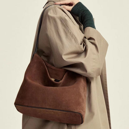Ielgy Suede Leather Handbag Winter Fashion Old-fashioned Style High-End Lazy Style Tote Bag Retro Large-Capacity Shoulder Bag