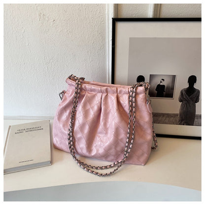 Ielgy Ladies Large-Capacity Fashion High-End Rhombus Chain Cross-Body All-Match One-Shoulder Bucket