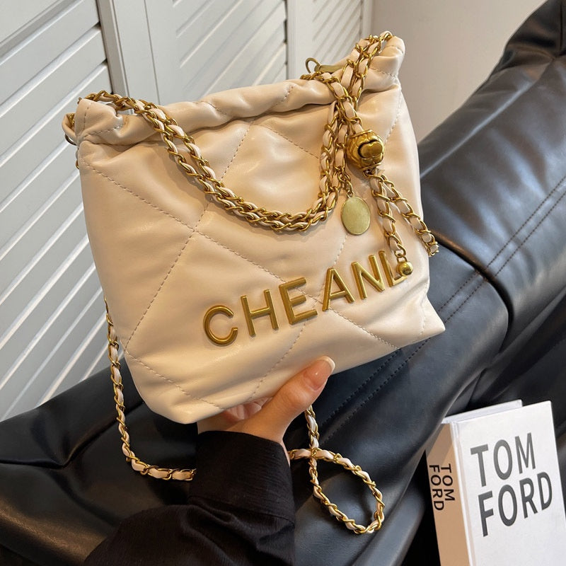 Ielgy Ladies Diamond Chain Bag Trendy Fashion Texture Tote Bag Large Capacity Bucket Bag