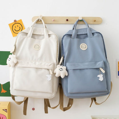 Ielgy Ladies Korean Version Trendy Large-Capacity Portable Backpack Solid Color Simple College Students Class