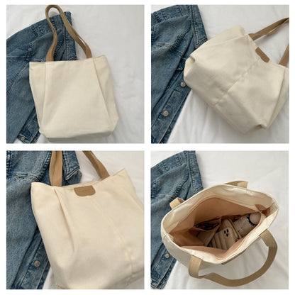 Ielgy Large-Capacity Canvas Fashion Casual Solid Color One-Shoulder Portable Commuter Tote Bag