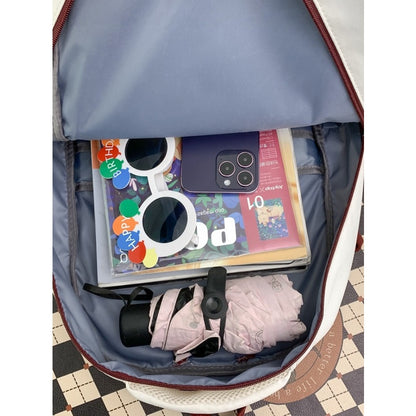 Ielgy Female College Student Large-Capacity Backpack Korean Version Simple Preppy Style Middle School Student Backpack (without Pendant
