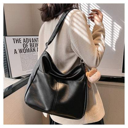 Ielgy Ladies Soft Leather Retro Bucket Bag Large Capacity Cross-body Shoulder Tote Bag (Free Pendant)