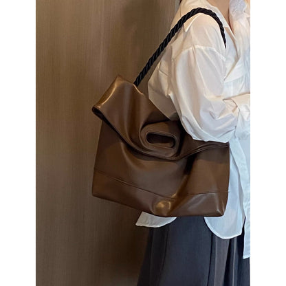 Ielgy Ladies Simple Commuter Soft Leather Tote Bag Student Class Shoulder Messenger Bag