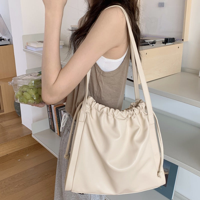 Ielgy Ladies Large Capacity Women Casual Cream White Bucket Bag Shoulder Tote Bag
