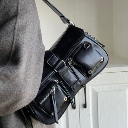 Ielgy Ladies Motorcycle Bag Sweet Cool Hot Girl Baguette Bag One Shoulder All-Match Underarm Bag