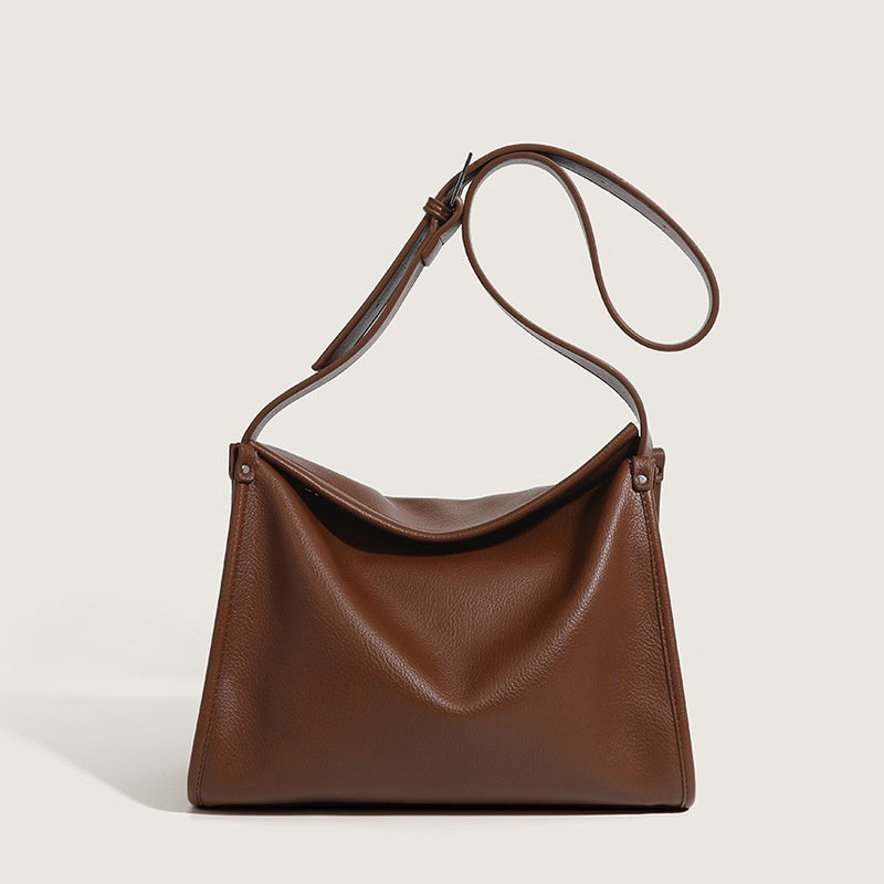 Ielgy Ladies Retro Large-Capacity Commuter Underarm Bag Simple Solid Color Soft Surface Small Square Bag Shoulder Messen