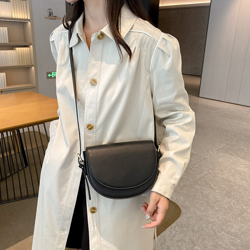 Ielgy Ladies Solid Color Multi-Layered Large Capacity Saddle Bag Shoulder Messenger Bag