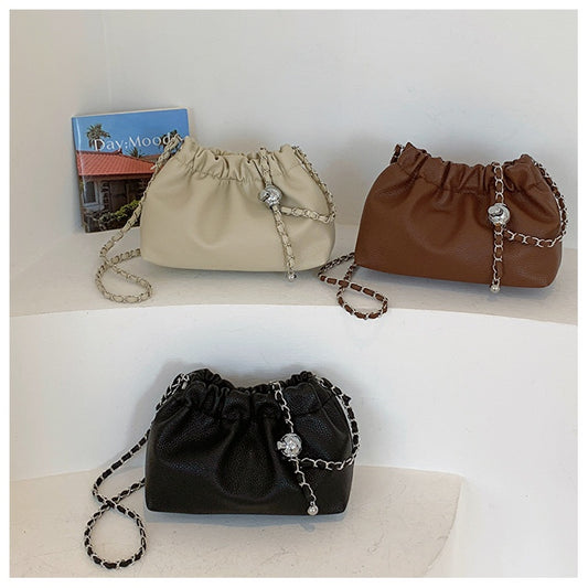 Ielgy Solid Color Simple Fashionable Pleated Shoulder Casual Messenger Bag