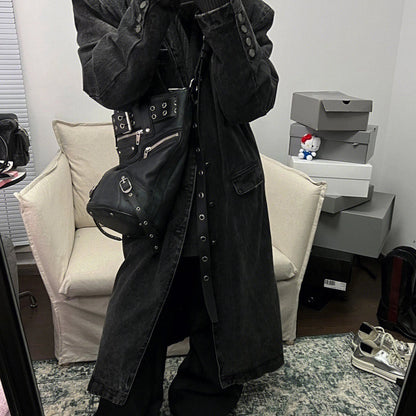 Ielgy Fashionable All-Match Dark Rivets Heavy Industry Motorcycle Bucket Shoulder Mes
