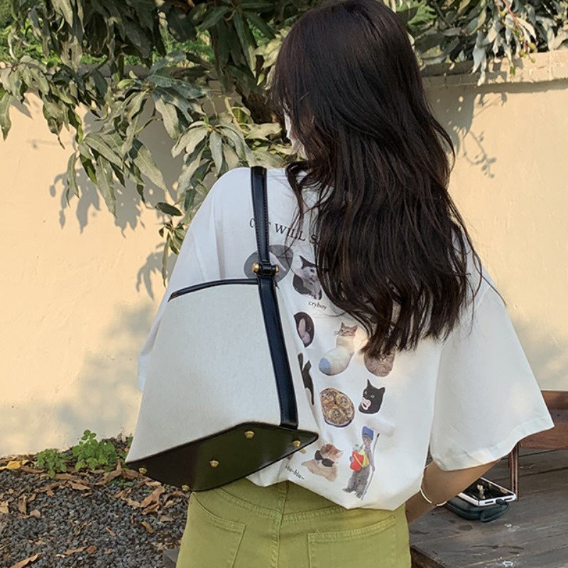 Ielgy Korean Version Niche Design Handbag Canvas Shoulder Armpit Bag Bucket Bag