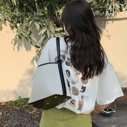 Ielgy Korean Version Niche Design Handbag Canvas Shoulder Armpit Bag Bucket Bag