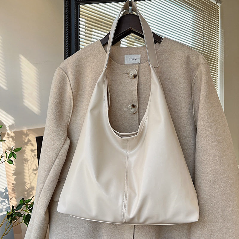 Ielgy Female Bag Simple Shoulder Tote Bag Solid Color Commuter Large Capacity Silver Underarm Fashion Bag