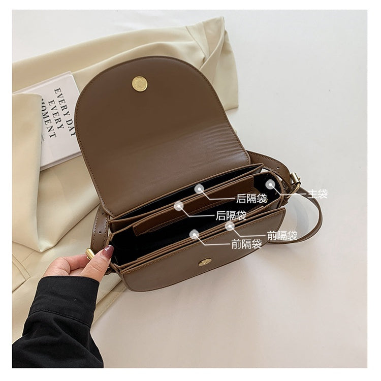 Ielgy Ladies Solid Color Multi-Layered Large Capacity Saddle Bag Shoulder Messenger Bag