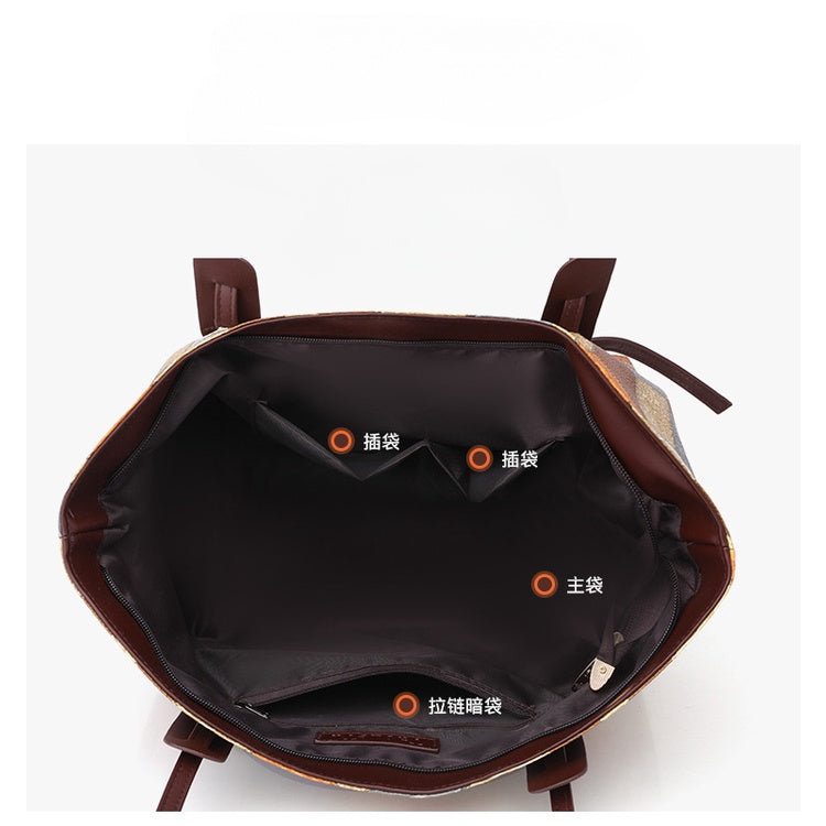 Ielgy Ladies Fashion Stitching Tote Bag Contrast Color Handbag Large Capacity Child-Mother Bag