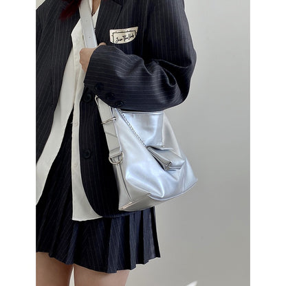 Ielgy Ladies Silver Large-Capacity One-Shoulder Diagonal Bag