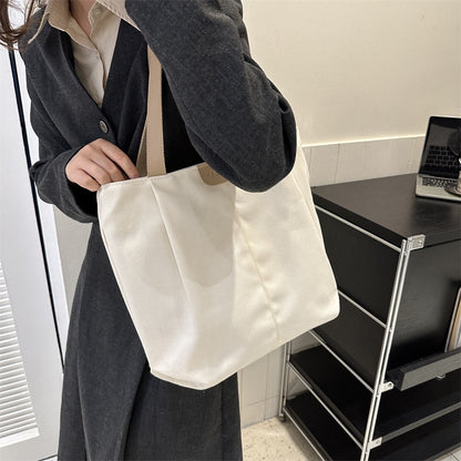 Ielgy Large-Capacity Canvas Fashion Casual Solid Color One-Shoulder Portable Commuter Tote Bag