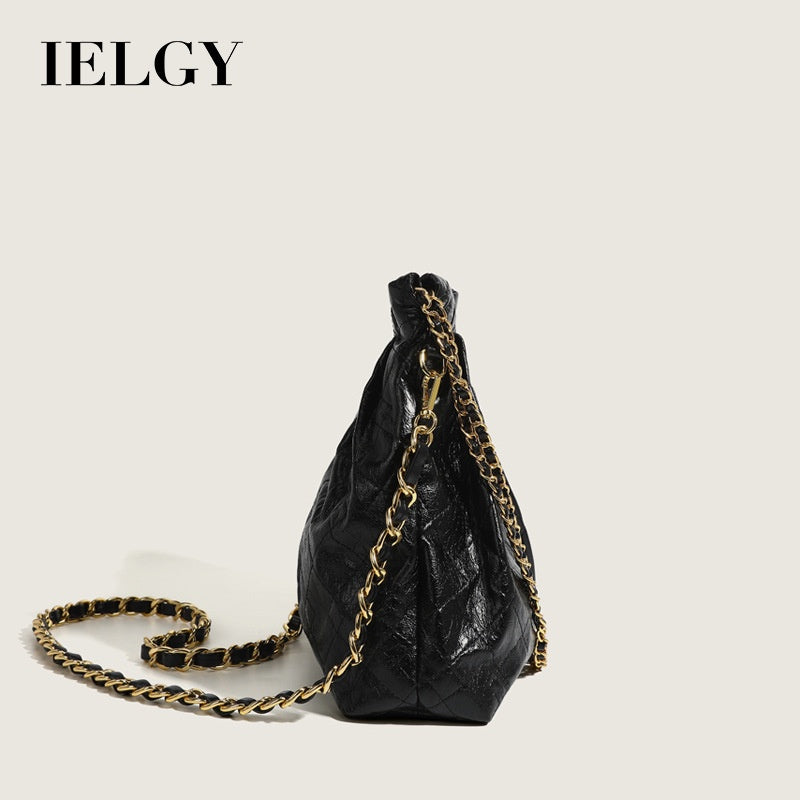 IELGY Ladies Rhombus Soft Leather Shoulder Messenger Bucket Bag Large Capacity