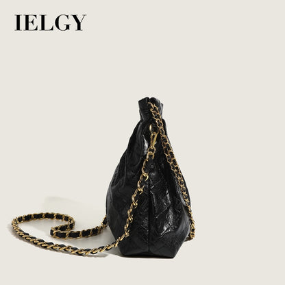 IELGY Ladies Rhombus Soft Leather Shoulder Messenger Bucket Bag Large Capacity