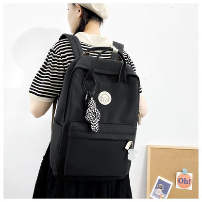 Ielgy Ladies Korean Version Trendy Large-Capacity Portable Backpack Solid Color Simple College Students Class