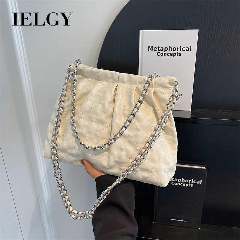 Ielgy Ladies Large-Capacity Fashion High-End Rhombus Chain Cross-Body All-Match One-Shoulder Bucket