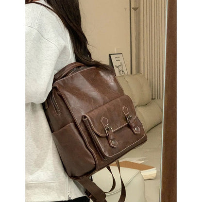 Ielgy Ladies Brown Backpack Retro British Style College Student Schoolbag Korean Version Simple Fashion Travel Backpack
