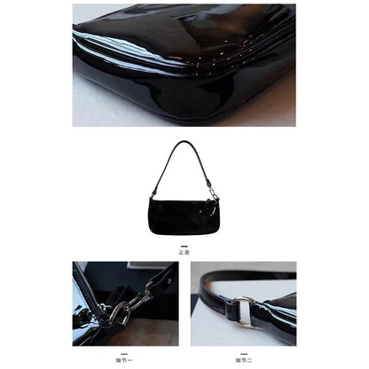 Ielgy Trendy All-Match Handbag Simple Shoulder Underarm Bag Korean Version Patent Leather Baguette Bag