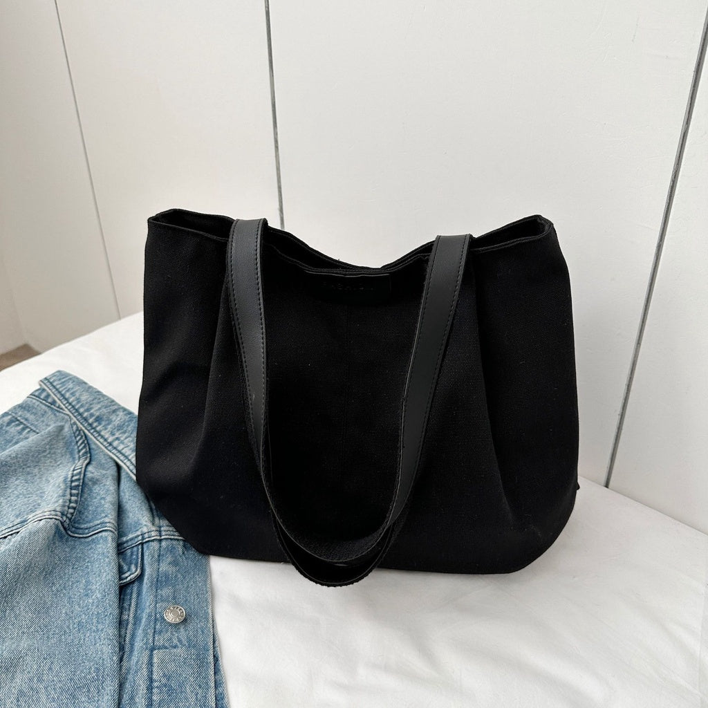 Ielgy Large-Capacity Canvas Fashion Casual Solid Color One-Shoulder Portable Commuter Tote Bag