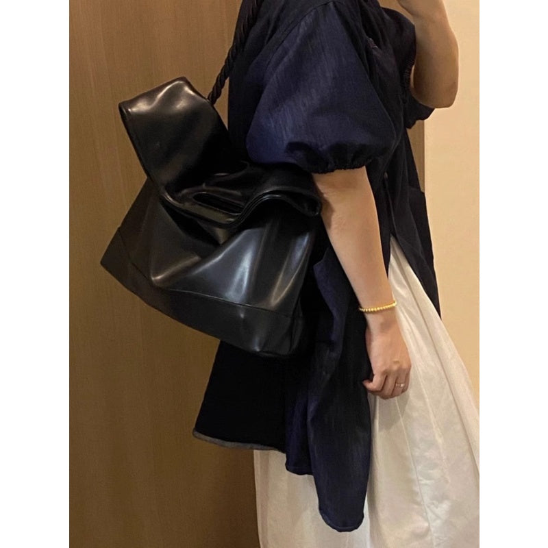 Ielgy Ladies Simple Commuter Soft Leather Tote Bag Student Class Shoulder Messenger Bag