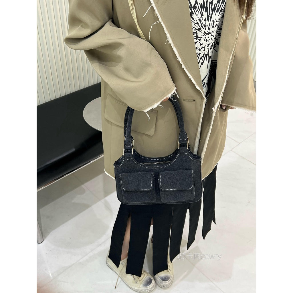 Ielgy Ladies Retro Denim Blue Shoulder Underarm Bag Portable