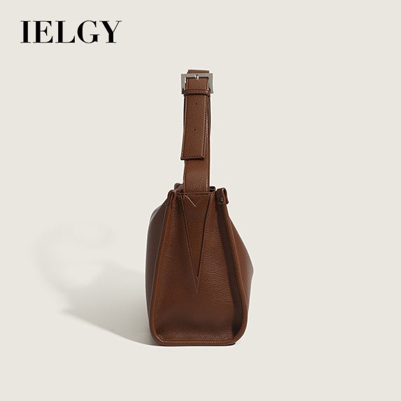 Ielgy Ladies Retro Large-Capacity Commuter Underarm Bag Simple Solid Color Soft Surface Small Square Bag Shoulder Messen