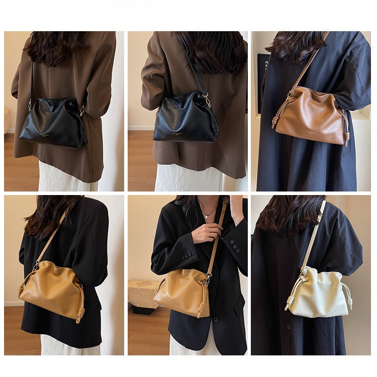 Ielgy Ladies Retro Fashion Pleated Cloud Bag Niche Texture Cross-body Bucket Bag