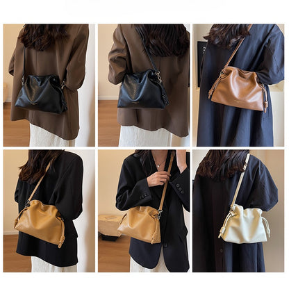 Ielgy Ladies Retro Fashion Pleated Cloud Bag Niche Texture Cross-body Bucket Bag