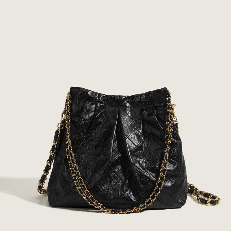 IELGY Ladies Rhombus Soft Leather Shoulder Messenger Bucket Bag Large Capacity