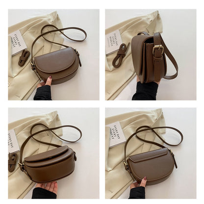 Ielgy Ladies Solid Color Multi-Layered Large Capacity Saddle Bag Shoulder Messenger Bag