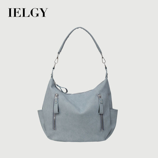 Ielgy Fashion Hot Girl Style Motorcycle Bag Retro Large-Capacity Shoulder Bag Commuter Tote Bag