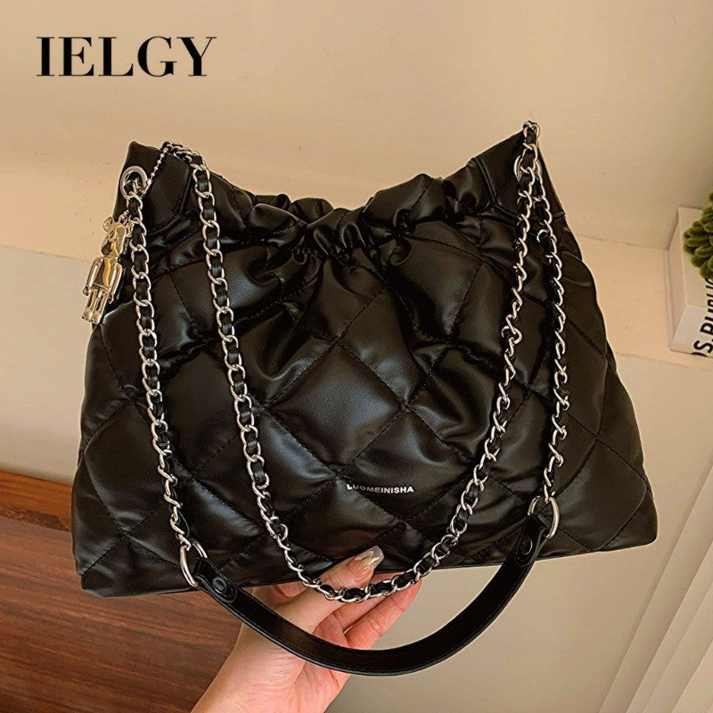 Ielgy Ladies Large-Capacity Shoulder Messenger Bag Texture Portable Diamond Bucket Bag